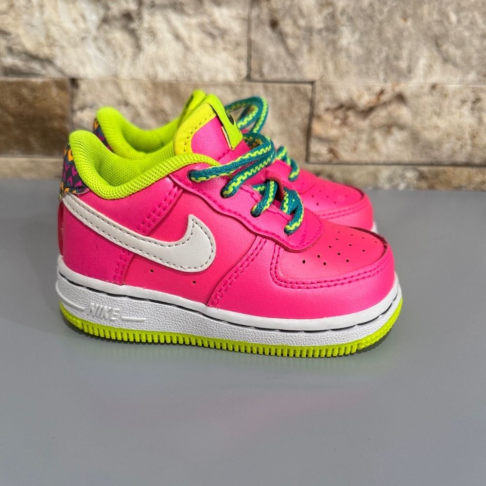 Nike Force 1 size 4 baby shoes in vibrant neon colors